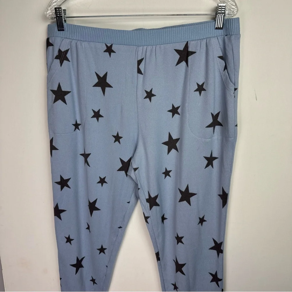 Cuddl Duds Pajama Set Sz Large Blue Star Print Sweatshirt Joggers